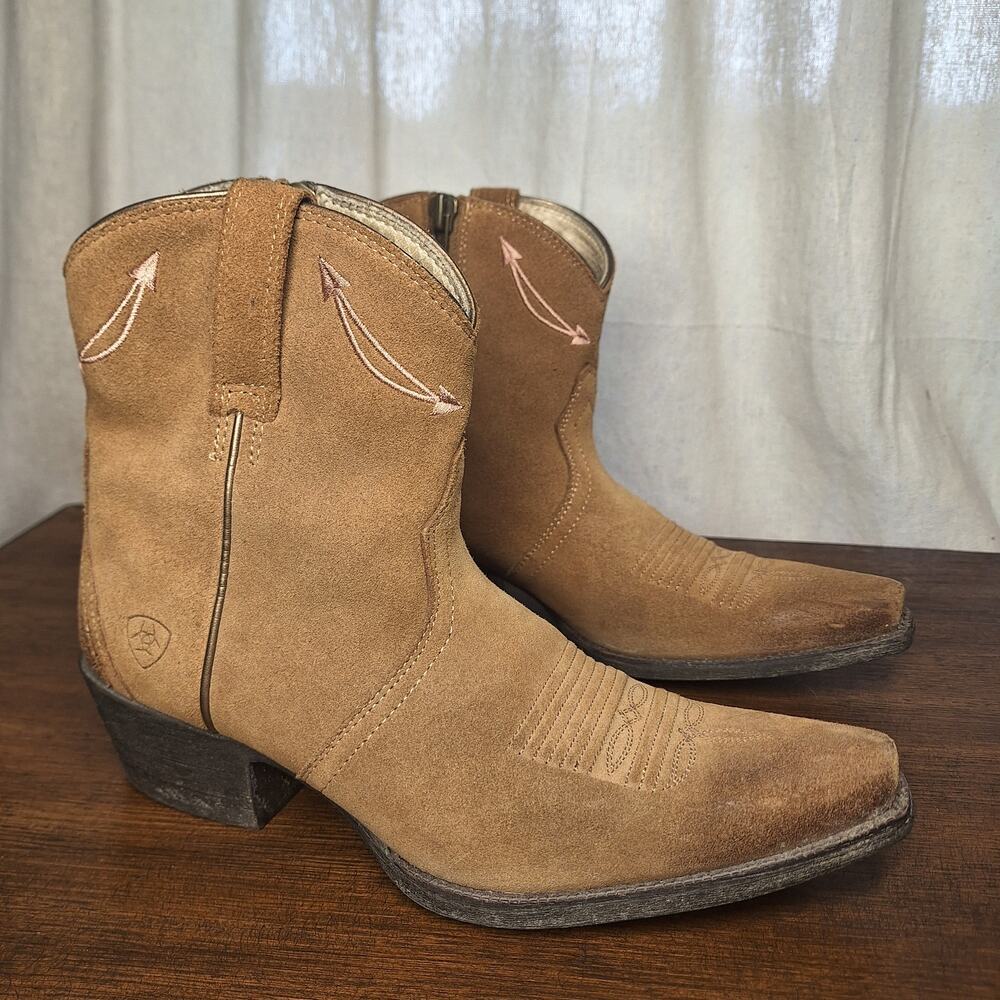 Ariat Marilyn western ankle boots suede leather brown tan cowgirl pointy toe 6.5
